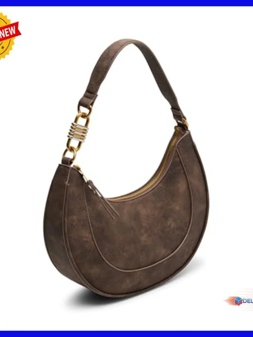 Distressed Western Hobo Shoulder Bag with Studded Front and Mixed Metal Hardware